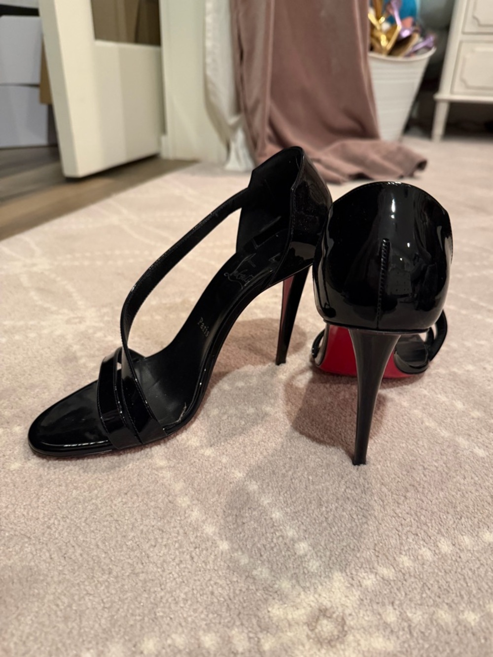 Christian Louboutin Black Patent Strappy Stiletto Sandals